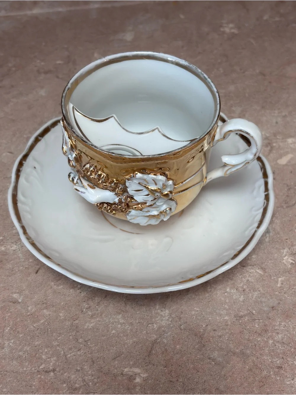 Victorian Ornate Mustache Cup With Saucer Set Mold# 28 German late 1800’s